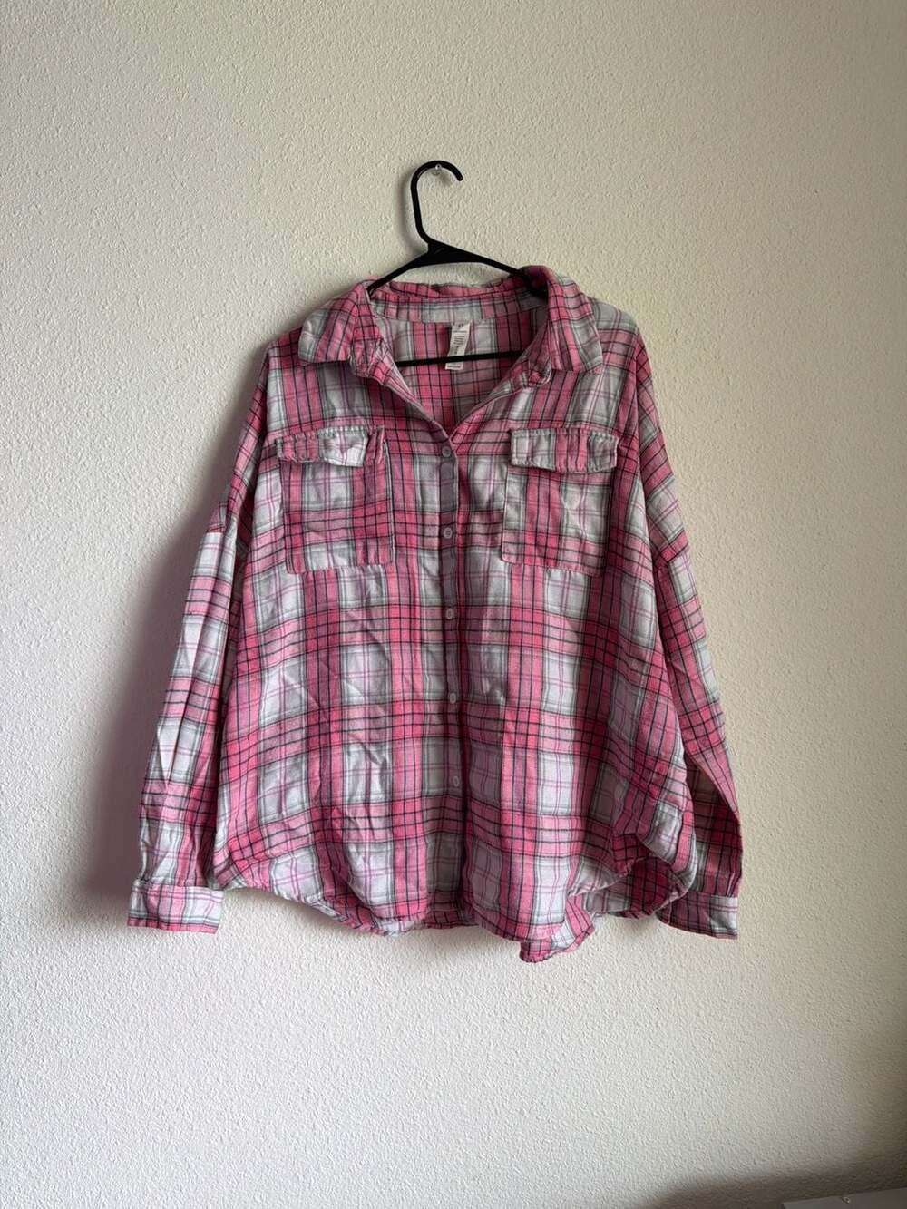 B. Pink and Grey Plaid Oversized Button-Down Shirt Size XL